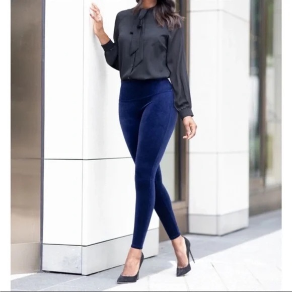 Spanx Velvet Slimming Leggings in Dark Lapis Blue - Picture 1 of 9